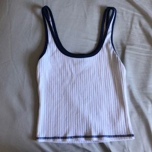 White tank top with navy blue detailing